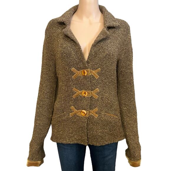HWR Sweaters - Anthropologie HWR Boucle Cardigan Medium Retro Victorian Wool Blend Velvet Trim